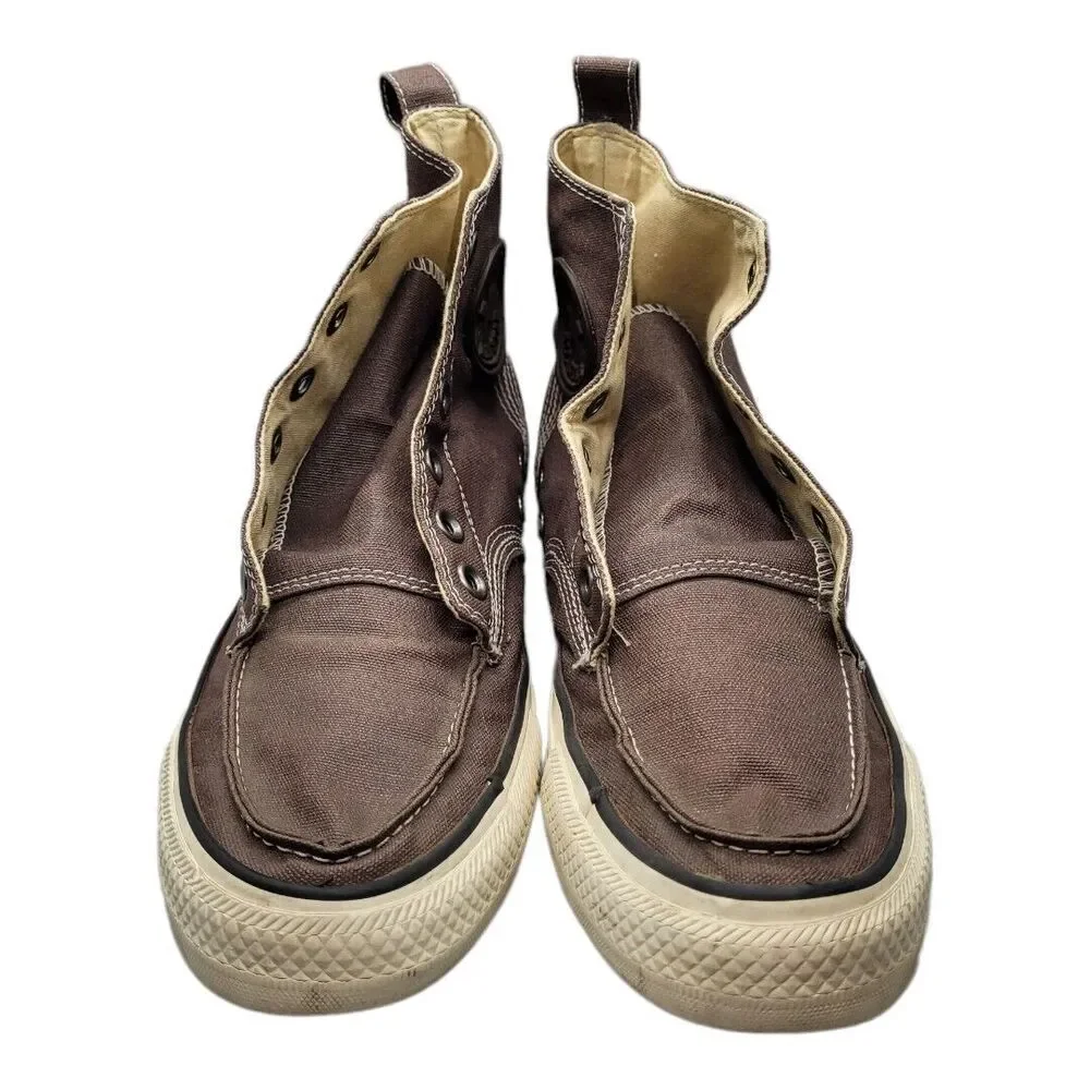 CONVERSE High Top Boat Shoe US 7.5 Cotton Canvas Lace Up Chuck Taylor Brown-Gray